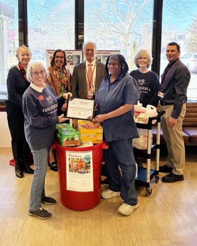 Anne Howard, Site Co-Director, Food Rescue US – North Fork; Stephanie McEvily, Site Co-Director, Food Rescue US – North Fork; Paul Connor, Chief Administrative Officer, Stony Brook Eastern Long Island Hospital; Linda Sweeney, Vice President, Foundation & External Affairs; Marlene Parrish, Greenhouse Grill; and Robert Galinski, Director of Nutritional Services.